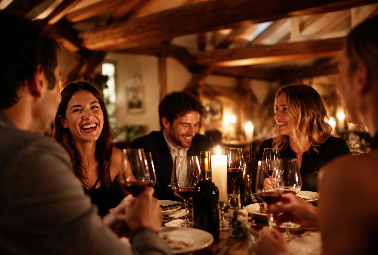 Guests sharing dinner